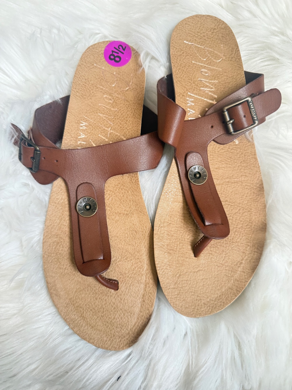 Skechers Women's Brown Leather Thong Sandals with Buckle Detail